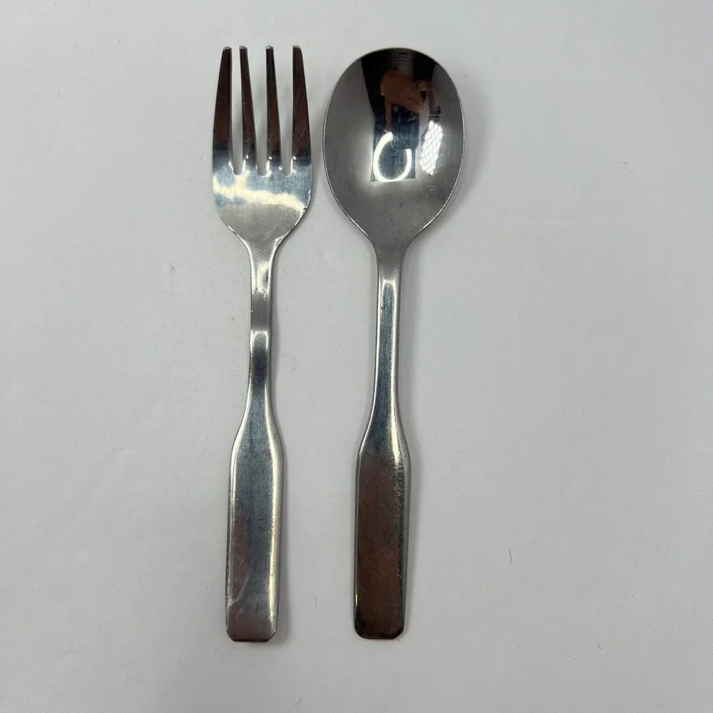 Vintage Midcentury Baby Spoon Fork Set 80s Toddler Kids Stainless Steel Japan